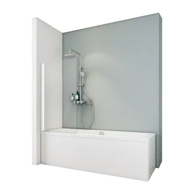 1-teiliger Badewannenaufsatz mit klarem Glas und weißem Profil auf Badewanne im Bad
