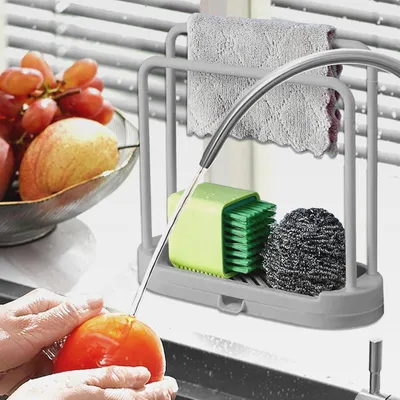 Produktbild von Geschirrtuchhalter: Küchenspüle-Organizer, platzsparender Tuchhalter, langlebiges Tablett mit Drainage | Kompakter Spülbecken-Organizer für Limetten-Zubehör