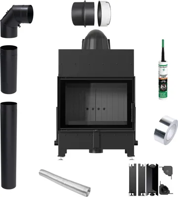 Immagine prodotto di Inserto per caminetto KRATKI FLOKI S 8 kW nero Set di tubi TERMOTEC