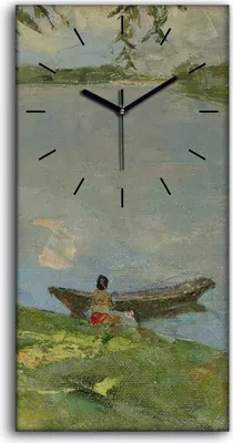 Produktbild von Leinwand Wanduhr Wandkunst Uhr Geräuschlos 30x60 Ölgemälde Boot See Baum - schwarze Hände