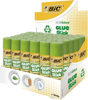 Produktbild von BIC Klebestift Glue Stick ECOlutions, kinderfreundlicher Kleber, leicht auswaschbar, je 8g, 30er Pack, Ideal für die Schule