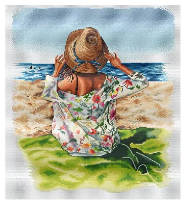 Kreuzstich-Set für Erwachsene, Strandmotiv, 46x51 cm