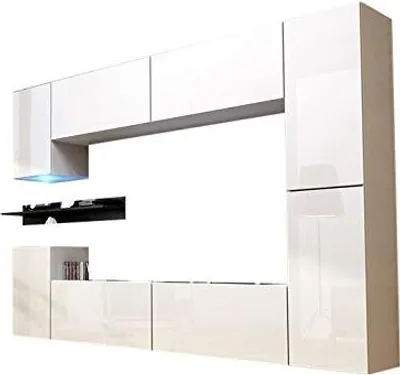 Produktbild von Furnitech Wohnwand Wohnzimmer - Wohnzimmer Möbel mit LED RGB - 16 Farben - Hängend Wohnwand Modern - Regale und TV Schrank (Future C13/HG/W1 1A)