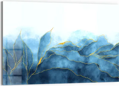 Produktbild von DEQORI Glasbild Echtglas 90x60 cm 'Blauer Wasserfarbverlauf' Wandbild Bild modern Deko