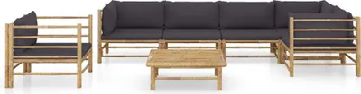 Produktbild von vidaXL 7-tlg. Garten-Lounge-Set mit Dunkelgrauen Kissen Bambus
