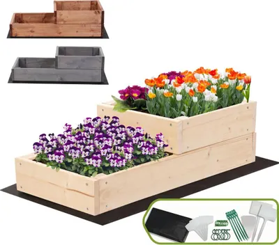 Produktbild von MODO24 Hochbeet Holz, Pflanzkasten, Massivholz, Kiefer, Kräuterbeet, Blumenkasten, Garten, Terrasse, 18x30x63 cm, Natur, ZP07