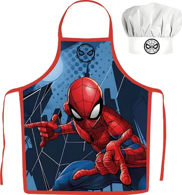 Immagine prodotto di Grembiule da cuoco per bambini con cappello - Spiderman/Blu