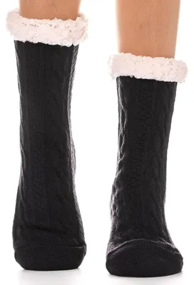 Produktbild von Damen Kuschelsocken Warme Stoppersocken Rutschfeste Hausschuhe Dicke Winter Hüttensocken Flauschig Schwarz Größe 37-43
