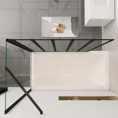 Produktbild von 120cm Schwarz Badewannenaufsatz 5-tlg. Faltwand mit 80cm Seitewand 6mm Nano-ESG Duschwand Duschabtrennung