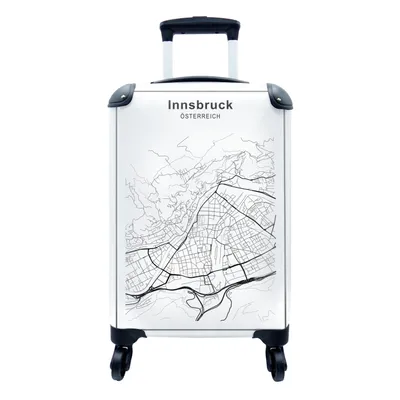 Produktbild von MuchoWow® Koffer Handgepäck Trolley Rollkoffer Kleine Reisekoffer mit 4 Rollen - Stadtplan - Schwarz und Weiß - Innsbruck - Cabin Size < 55x40x23 cm & 55x40x20 cm - Fotokoffer - Kabinenkoffer - Boardgepäck - Reise-Box - Reisekoffer - Reisegepäck - Koffer mit Bild - Trolley für Kinder