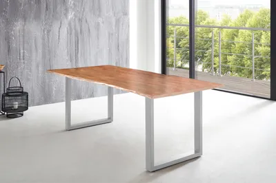 Produktbild von Esstisch Baumkante massiv Akazie natur 220 x 100 U-Gestell silber LUBIN