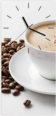 Produktbild von Wanduhr aus Glas mit Motiv Kaffeetasse und Bohnen- 30 x 60 cm - inkl. Aufhängesystem