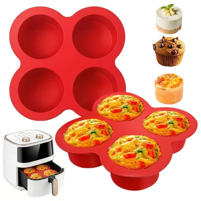 Image de Moules à muffins en silicone, lot de 2, pour friteuse à air, adaptés pour cupcakes, antiadhésifs