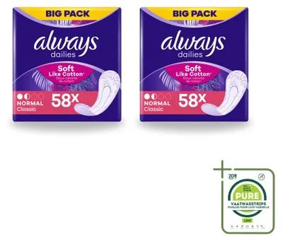 Imagen del producto de 2 unidades de protectores diarios "Always Normal Zacht". Paquete grande