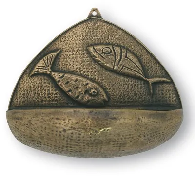 Produktbild von Weihwasserkessel Fische 22 cm Bronze