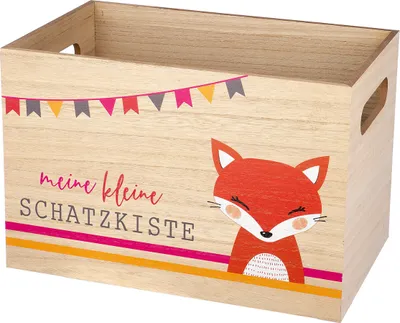 Zdjęcie produktu dla Gilde Box, rechteckig, "Schatzkiste", Fuchsmotiv, Spruch, MDF, naturfarben, , L. 25 cm, B. 40 cm, H. 26,5 cm  51374