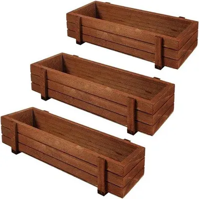 Image de Lot de 3 jardinières en bois au design naturel - Décoration d'extérieur et d'intérieur