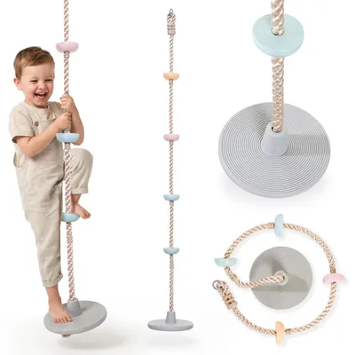 Produktbild von Kletterseil für Kinder mit Sitzscheibe und Griffen - Gartenschaukel, robustes Seil, rot, 2 m, für Garten und Indoor-Spielplatz