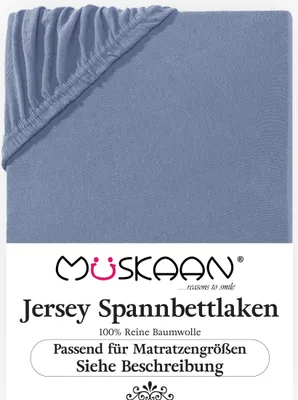 Produktbild von Müskaan Jersey Spannbettlaken 180x200 - 200x220 rauchblau für Boxspringbett und Wasserbett Bettlaken 100% Baumwolle