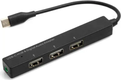 Produktbild von SYSTEM-S 3 Port USB Hub 3.1 Typ C zu 3x USB 2.0 A Adapter Kabel mit 3,5mm Audio Eingang