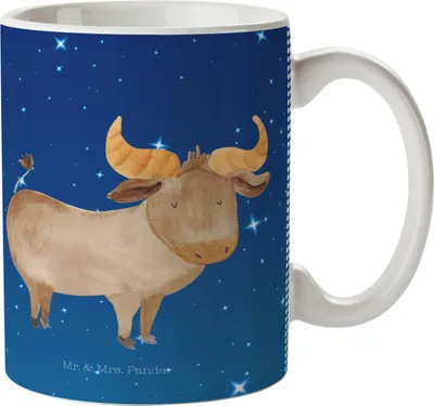 Produktbild von Mr. & Mrs. Panda Plastikbecher Sternzeichen Stier - Sternenhimmel Blau - Geschenk, Trinklernbecher, Haferl, Pott, Schulkind Tasse, Geburtstag Mai, Ochse, Kinderbecher