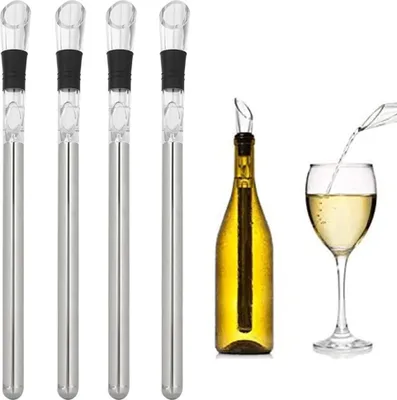 Produktbild von 4 Stück Edelstahl Weinausgießer Wine Sceptre Weinkühlstab mit Belüfter Kühlstab Weinkühler Weinkühlstab,
