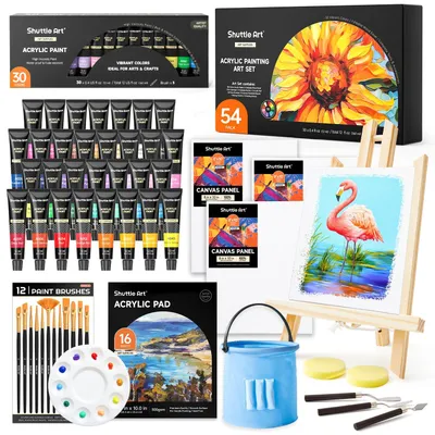 Productafbeelding van 54-delige Acrylverfset met Ezel, Kwasten, Palet en Canvas