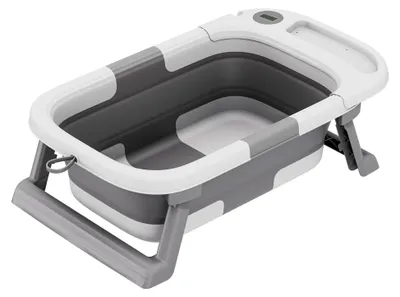 Produktbild von Faltbare Babywanne mit LCD-Thermometer - Für Babys von 0-36 Monaten - Antirutsch & platzsparend - Integrierter Stöpsel - Aufhängbar - Grau
