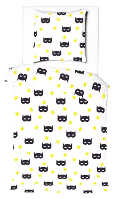 Produktbild von JACK Renforcé Kinder Bettwäsche 2 tlg. 135x200cm Superheld schwarze Maske gelbe Sterne Magie Offwhite