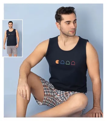 Produktbild von Herren Pyjama Schlafanzug Shorty Schwarz M Kurzarm 2 Teiler C-71