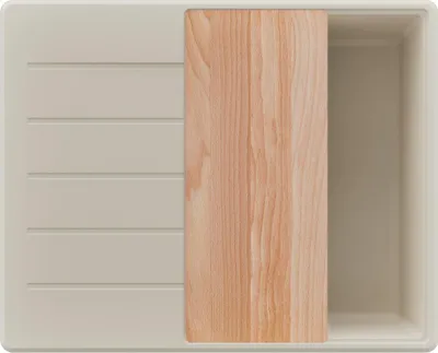 Produktbild von PRIMAGRAN Spülbecken Beige 62x50cm, Granitspüle 1 Becken + Ablauf-Set + Schneidebrett, Küchenspüle ab 45er Unterschrank - Kopenhagen