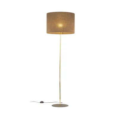Produktbild von Stehlampe Metall Stoff E27 160 cm hoch in Gold Braun rund Modern Stehleuchte