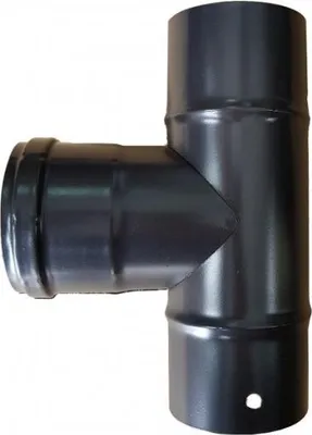 Obrázek produktu pro Žemini, T - kus kouřovodu s těsněním, průměr 80 mm, smaltovaný, černý (pro peletová kamna)
