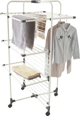 Produktbild von Meisterhome® Extra großer und Stabiler Wäscheständer Turm mit Rollen - Wäscheturm - Standtrockner für Kleidungsstücke, standfester - mit 6 Klappbare Flügeln - Platzsparender - für drinnen und draußen - 22m Trockenleinenlänge