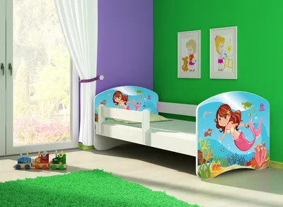 Produktbild von Kinderbett, Babybett 70x140, 80x160, 80x180cm Juniorbett, Kind, Motiv, Schublade CLAMARO, Bett Farbe:09 Meerjungfrau, Ausführung:Ohne Bettkasten, Bett Größe:140 x 70 cm
