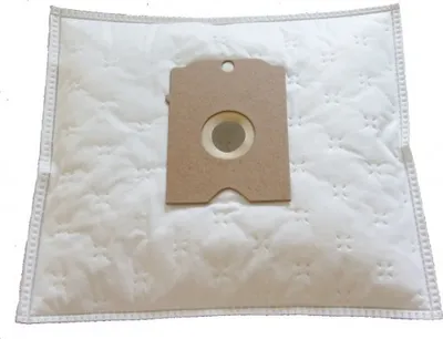 A white quilted vacuum cleaner bag with a cardboard attachment.