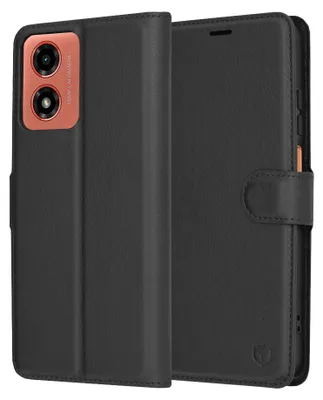 Produktbild von Techsuit Leder Folio Book Wallet Klapphülle für Motorola Moto G04 / G04s / G24 - Schwarz