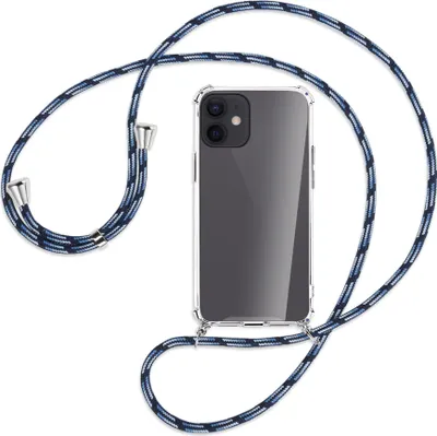 Produktbild von Handykette Backcover-Schutzhülle mit Band (Metall silberfarben) für Apple iPhone 12 Mini - Blautöne