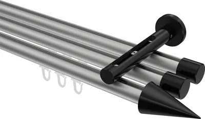 Produktbild von Interdeco Innenlaufstange / Gardinenstange mit Innenlauf Silbergrau / Schwarz, Typ Siteno Savio (Kegel), 20 mm Ø 3-läufig, 480 cm