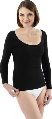 Produktbild von ALBERT KREUZ Damen Langarm Unterhemd mit tiefem weiten Ausschnitt Stretch-Baumwolle schwarz, 40-42 / L