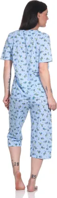 Produktbild von Damen Pyjama 2 teiliger Schlafanzug Hausanzug 3/4 Sommer;  Blau/M/38