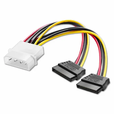 Produktbild von K16 SATA Stromadapter Kabel – 4-Pin Molex auf 2× SATA 15-Pin Buchse, PC Netzteil Adapter, 20 cm