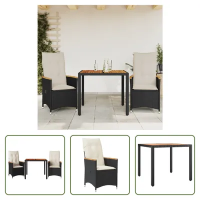 Produktbild von The Living Store 3-tlg. Bistro-Set mit Kissen Schwarz Poly Rattan