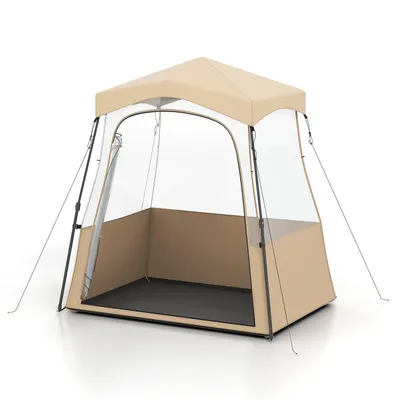 Produktbild von COSTWAY Sportzelt, Transparentes Zelt mit klarer Sicht & Robustes Gestell & Tragetasche, Campingzelt Outdoor, Pop Up Bubble Zelt 183x135x175cm Braun