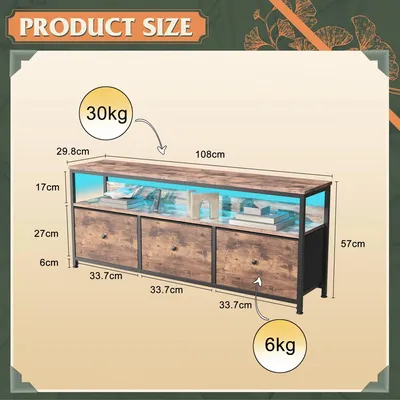 Image de Meuble TV avec éclairage LED changeant de couleur - Meuble TV avec 3 tiroirs - Compartiment ouvert - Meuble TV moderne pour salon/chambre - Couleur bois A