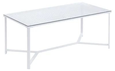 Obrázok produktu pre WOHNLING konferenčný stolík, sklo a kov, biela farba, 100 cm, obdĺžnikový, moderný dizajn s sklenenou doskou a kovovou konštrukciou, konferenčný stolík v industriálnom štýle do obývačky