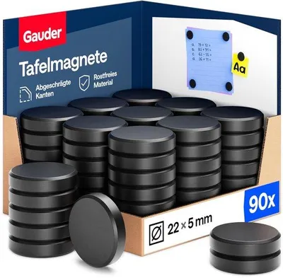 Zdjęcie produktu dla Mocne, okrągłe, czarne magnesy 22 x 5 mm, 90 sztuk