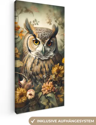 Obrázok produktu pre MuchoWow® - Plátno - Sova - Vtáky - Kvety - Príroda, nástenný obraz, nástenné dekorácie obrazy obývacia izba, 20x40cm