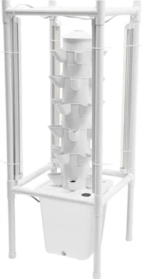 Produktbild von Hydroponik Vertikaler Pflanzturm - Anzuchtset - 6 Ebenen - 30 Pflanzlöcher - Mit Wasserstandsanzeige - 39×39×97 cm - Weiß