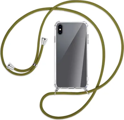 Produktbild von Handykette Backcover-Schutzhülle mit Band (Metall silberfarben) für Apple iPhone XS Max - khaki